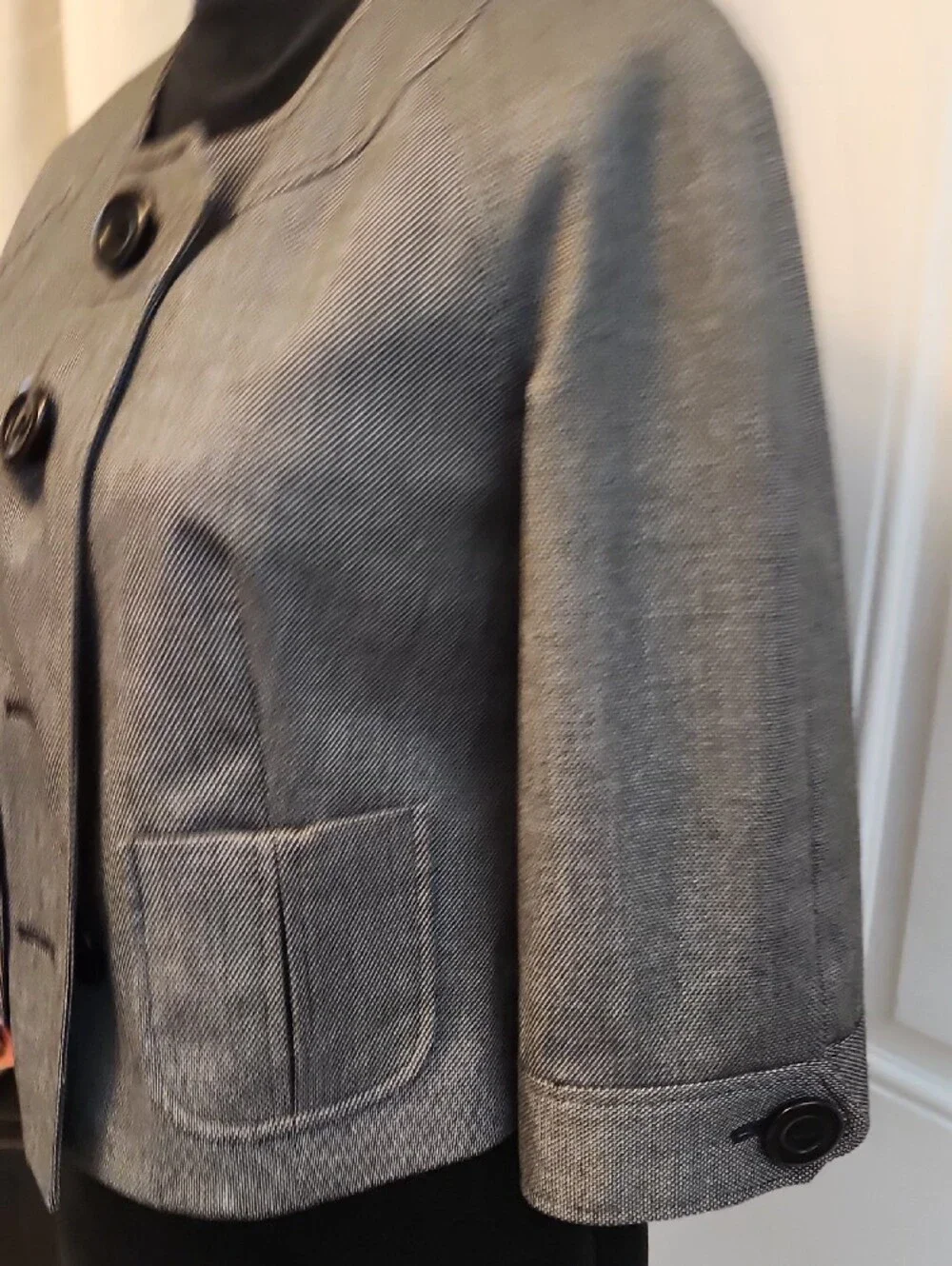 Women's Gray Herringbone Cropped Blazer Jacket